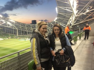 Eimear and Samantha pictured before kick off at the home of Irish football