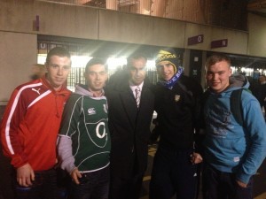 Shane, Mark, Aaron and Chris were delighted that Roberto Martinez posed for a quick snap with them outside the stadium after the game
