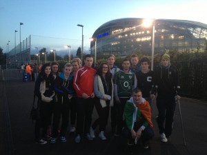 The group pictured outside the Aviva en route to the game.