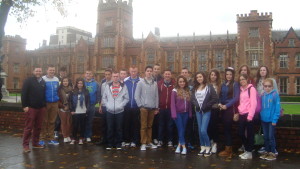 The group pictured outside Queens University