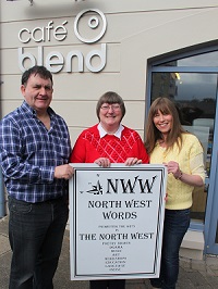 Eamonn Bonner & Annmarie Gallagher from North West Words with Deirdre Hines (Competitonj Judge) at the launch of the competition in Cafe Blend Letterkenny recently.